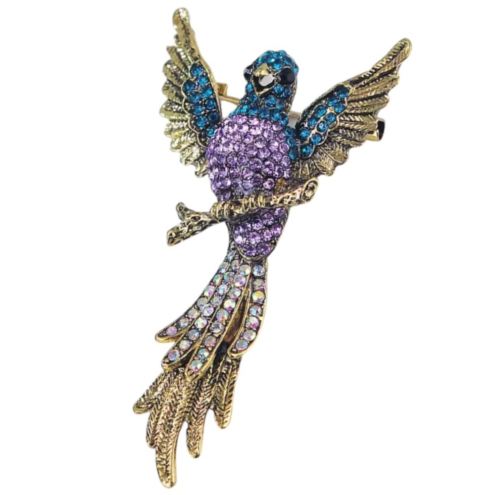 Vibrant Blue And Purple Hummingbird Brooch